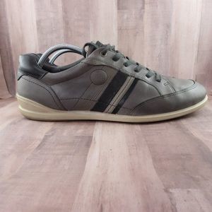 Ecco Leather Sneakers Mens 11 Chander Retro Casual Shoes Grey Lace Up EU 45